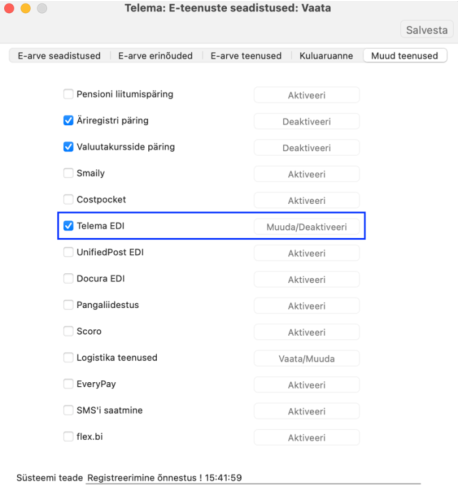 Telema API ühenduse aktiveerimine, juhendi lk 5