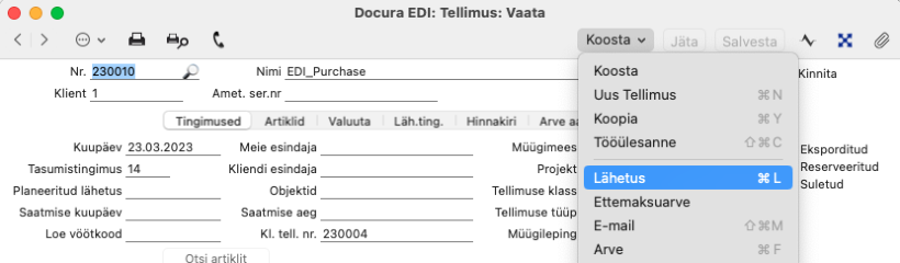 1.2. Lähetuse koostamine müügitellimusest, juhendi lk 4