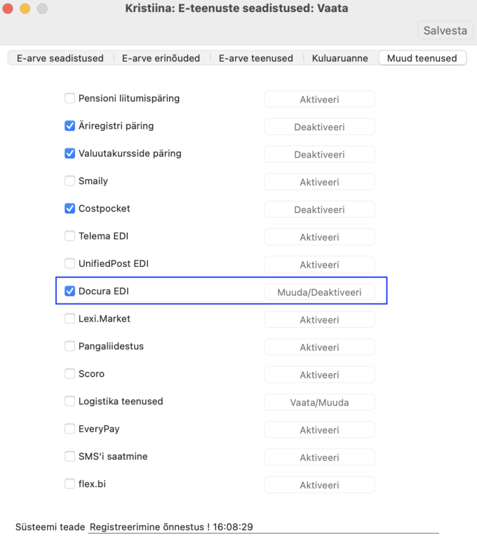 Docura API ühenduse aktiveerimine, juhendi lk 6