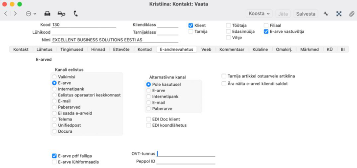 Seadistused kontakti/kliendi kaartidel, juhendi lk 11