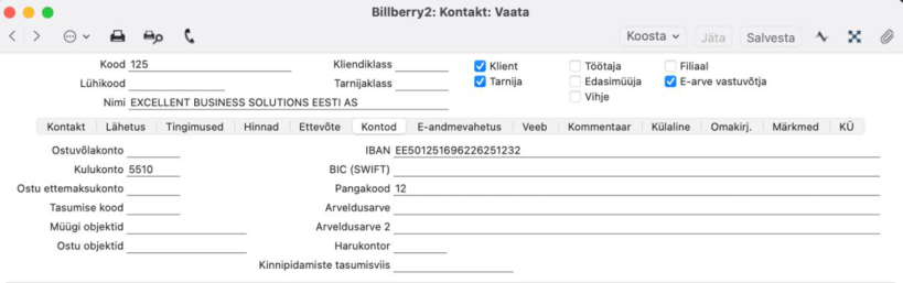 Seadistused kontakti/kliendi kaartidel, juhendi lk 13