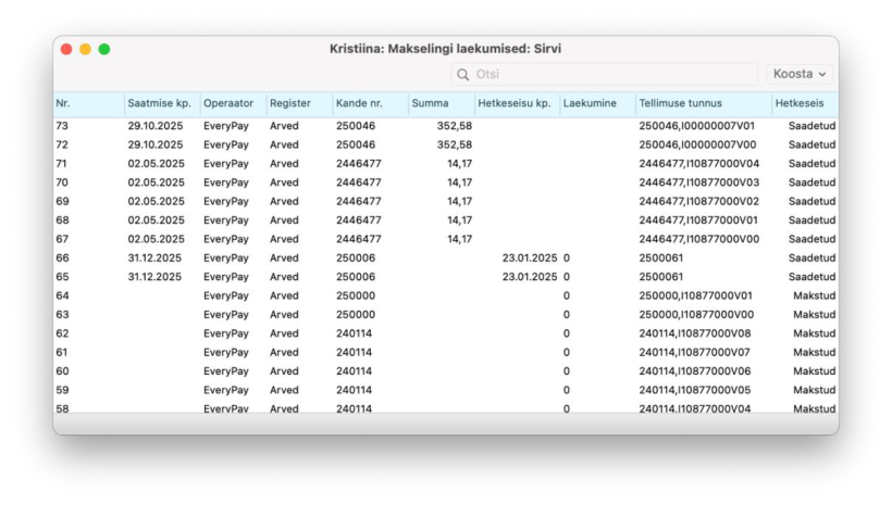 EveryPay maksed – register, juhendi lk 11