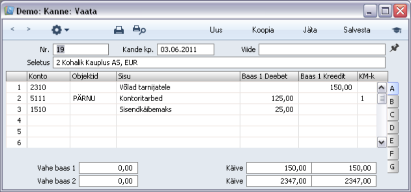 Kande sisestamine, juhendi lk 45
