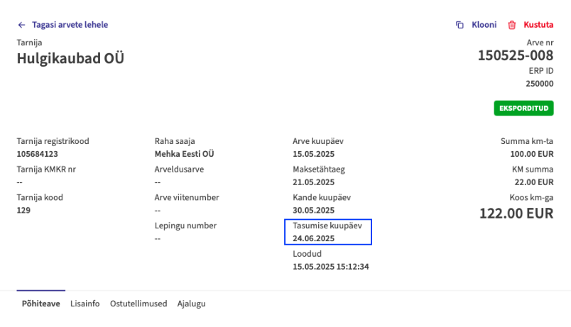 Tasumise kuupäeva saatmine FitekIN keskkonda, juhendi lk 14