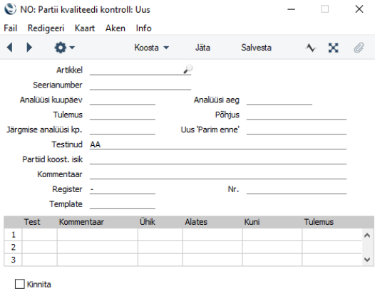 Partii kvaliteedi kontroll, Partii hetkeseis, juhendi lk 17