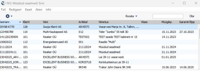 Müüdud seadmed (Registrid), juhendi lk 32