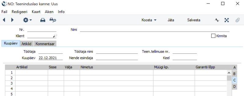 Teeninduslao kanded (Registrid), juhendi lk 60