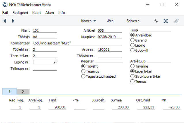 Töölehe kanded (Registrid), juhendi lk 85