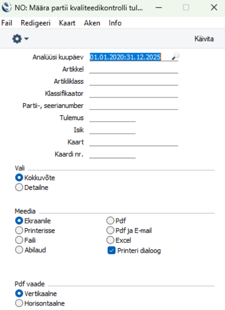 Partii kvaliteedikontrolli tulemused, juhendi lk 95