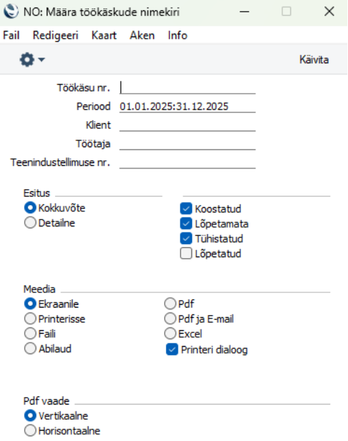 Töökäskude nimekiri, juhendi lk 104