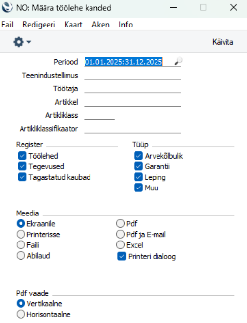 Töölehe kanded (Aruanded), juhendi lk 105