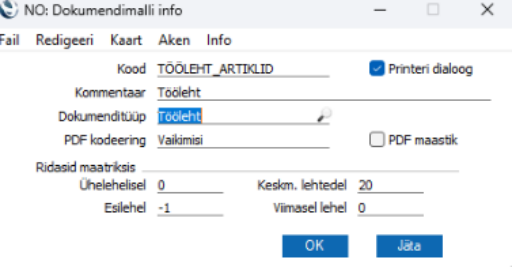 Töölehe dokumendimalli kirjeldamine, juhendi lk 117