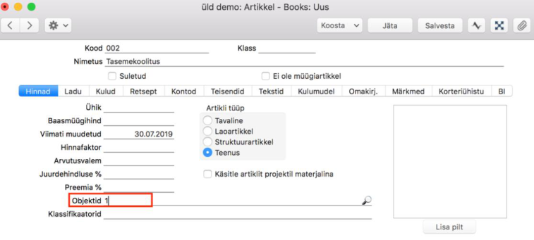 1.3.  INF3 Objekti sidumine Kontakti või Artikliga, juhendi lk 6
