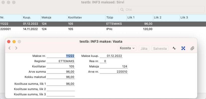 4.1. Ettemaksuga laekunud arvete kajastamine INF3 aruandes, juhendi lk 9