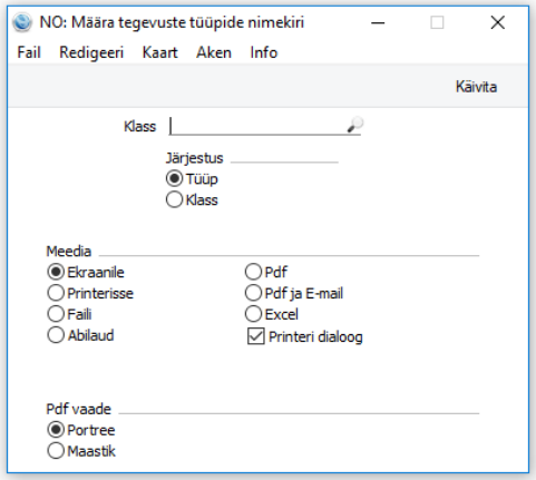 Tegevuste tüüpide nimekiri, juhendi lk 20