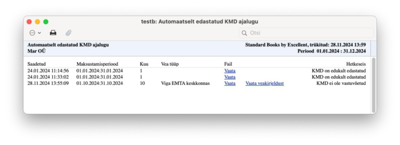 Aruanne “Automaatselt edastatud KMD ajalugu”, juhendi lk 17