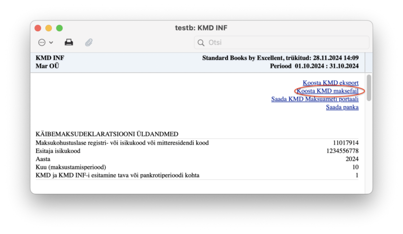 Aruanne KMD INF > “Koosta KMD maksefail”, juhendi lk 21