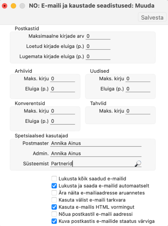 Süsteemi e-mailide määramine, juhendi lk 8