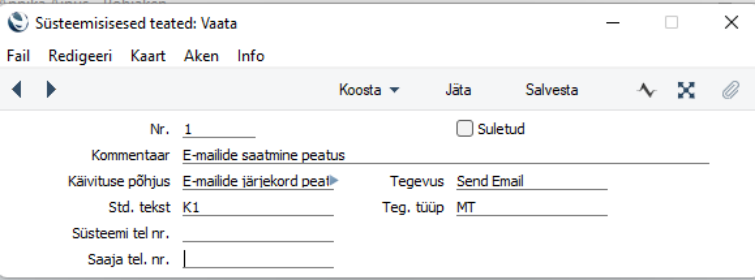 Seadistus „Süsteemisisesed teated“, juhendi lk 10