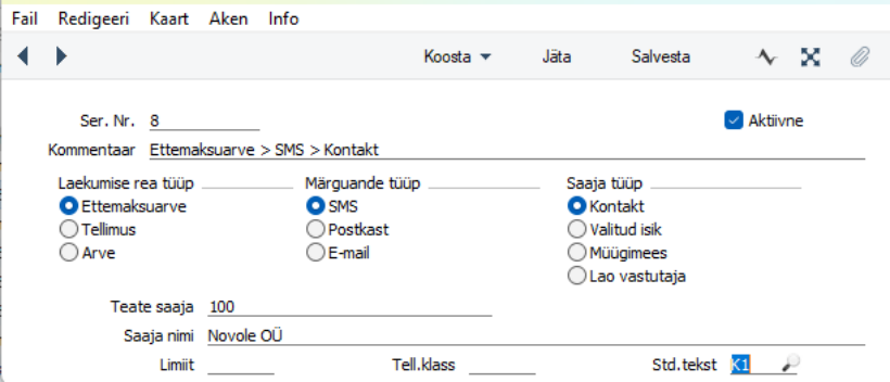 Seadistus „Laekumiste ridade märguanded“, juhendi lk 22