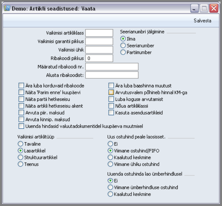 Artikliseadistused, juhendi lk 77