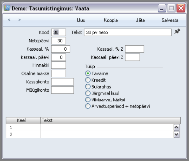 Tasumistingimused, juhendi lk 86