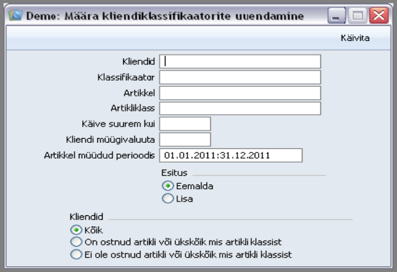 Uuenda kliendiklassifikaatoreid, juhendi lk 104