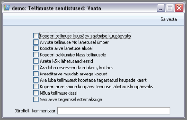 Tellimuste seadistused, juhendi lk 44