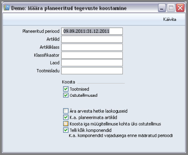 Koosta planeeritud tegevused, juhendi lk 55