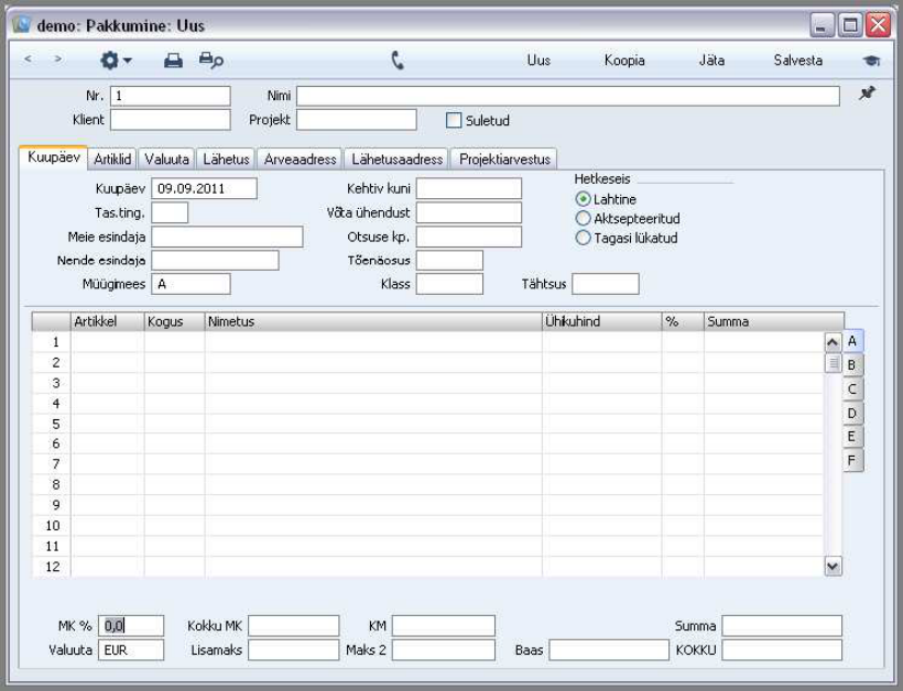 Pakkumise sisestamine, juhendi lk 63