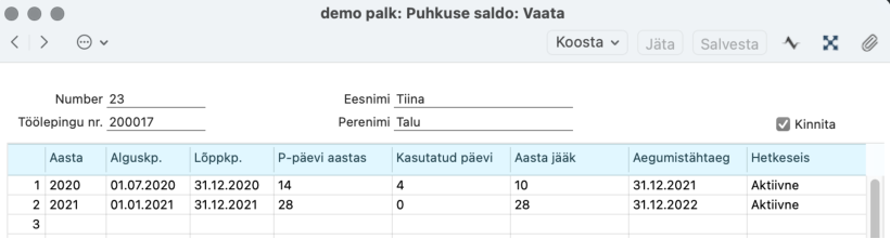 1.23. Puhkuse saldod, juhendi lk 31