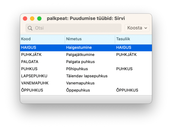 1.24. Puudumise tüübid, juhendi lk 32