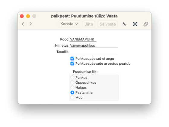 1.24. Puudumise tüübid, juhendi lk 32