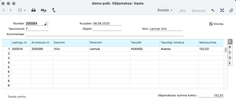 2.3.1. Avanss, juhendi lk 62