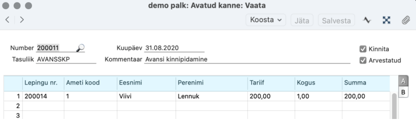 2.3.1. Avanss, juhendi lk 62