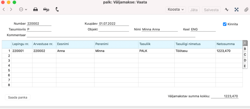 2.4. Väljamaksed, juhendi lk 64