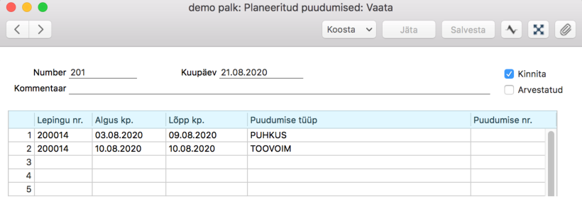 2.6.3. Planeeritud puudumiste koostamine, juhendi lk 72