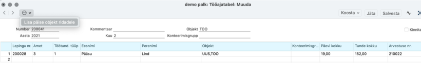 2.8. Tööajatabelid, juhendi lk 77