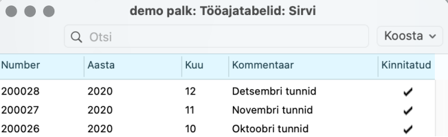 2.8. Tööajatabelid, juhendi lk 77