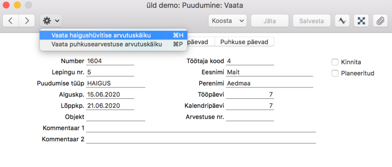 3.6. Haigushüvitise arvutuskäik, juhendi lk 92
