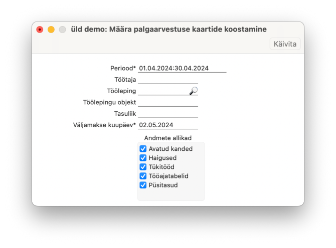 5.5. Koosta palgaarvestuse kaardid, juhendi lk 125