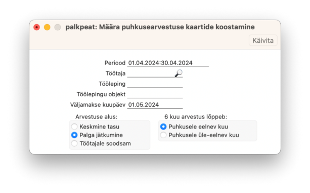 5.9. Koosta puhkusearvestuse kaardid, juhendi lk 131