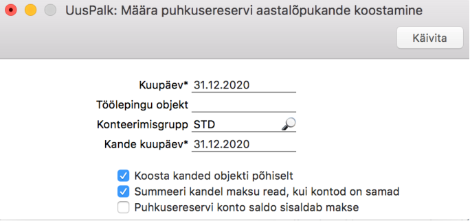 5.11. Koosta puhkusereservi aastalõpukanne, juhendi lk 133