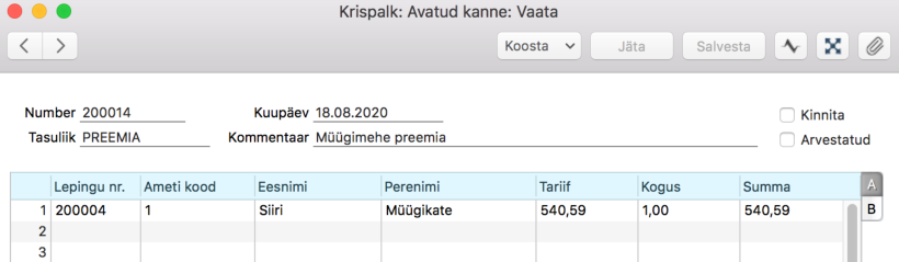 5.15. Koosta “Avatud kanne” müügimehe preemiast, juhendi lk 140