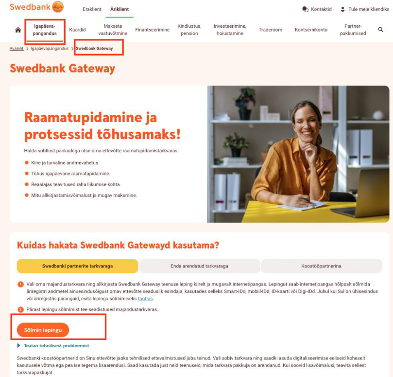 Teenuselepingu sõlmimine Swedbankiga, juhendi lk 14