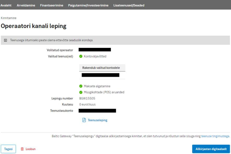 Teenuselepingu sõlmimine SEB pangaga, juhendi lk 19