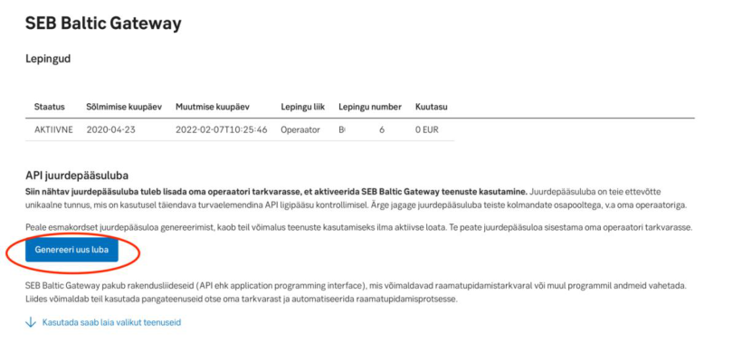 Teenuselepingu sõlmimine SEB pangaga, juhendi lk 21