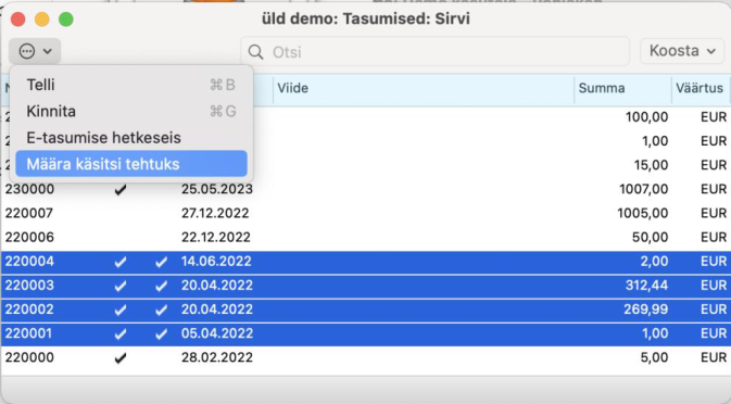 Tasumised, juhendi lk 49