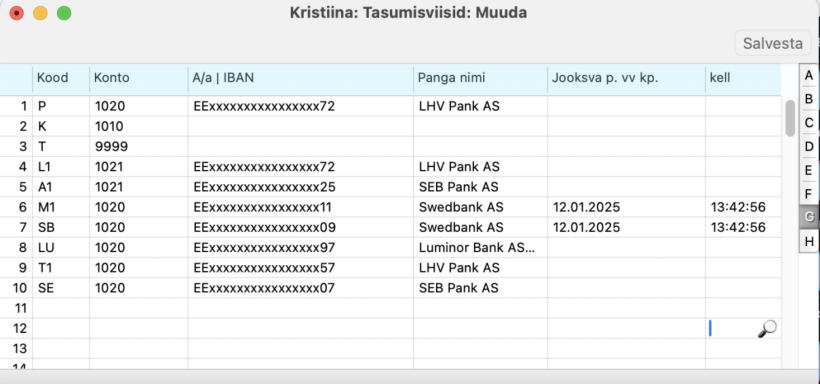 Jooksva päeva väljavõtte päringu aeg, juhendi lk 60