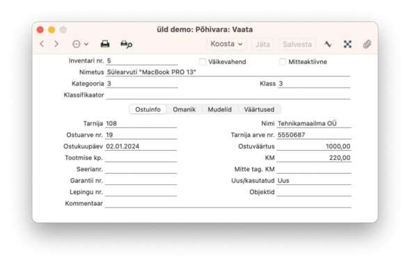 Põhivarade sisestamine, juhendi lk 9